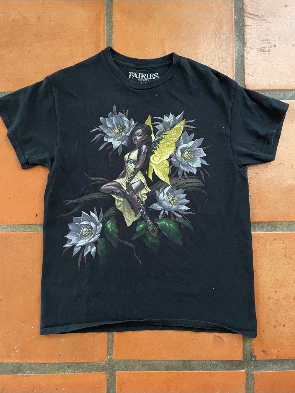Black Unisex Graphic Tee with Yellow Fairy